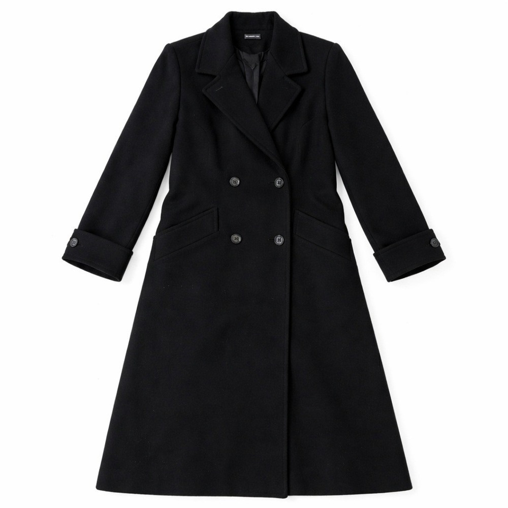 Donnybrook‎ Wool Coat – 12P Black Double Breasted Longline Martingale Belt